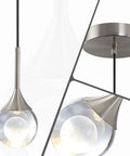 MKonpeny Modern Crystal Moon Pendant Light, 3000K 7W Led Pendant Light Kitchen Island, Brush Nickel Pendant, close-up view of globe.