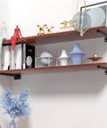 Straight Heavy Duty Black Floating Shelf Brackets Solid Stainless Steel Wall Mounted Supports for books and decor on shelves.