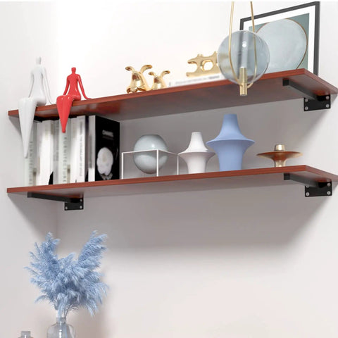 Straight Heavy Duty Black Floating Shelf Brackets Solid Stainless Steel Wall Mounted Supports for books and decor on shelves.