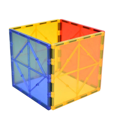 12 Piece Large Magnetic Tiles Set For Kids Jumbo 5.9 Inch Magnetic Base Plates STEM Building Blocks For Boys And Girls Totally Creative Open Ended Hands On Construction Toy Play, showing assembled colorful cube