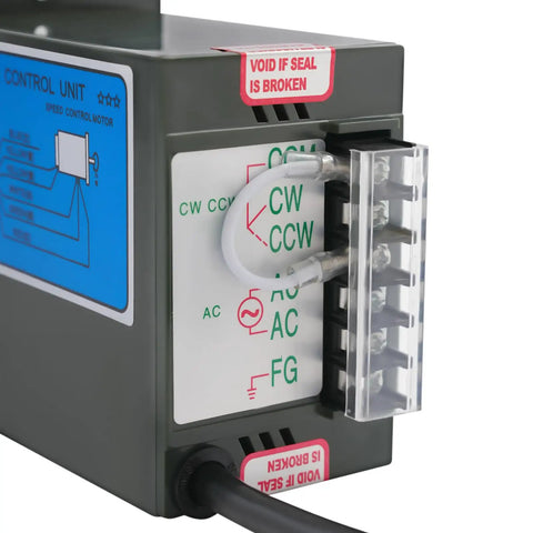 Heavy Duty 120W Single Phase Gear Motor With Speed Controller For Industrial Machinery Textile Works Die-Cast Aluminum Build And Double Bearings control unit close-up with wiring and labels
