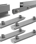 Aluminum Solar Rail Connector Kit For PV Modules, Adjustable T Profile Mount Bracket, durable silver finish with 0-1 cm adjustable clamp.