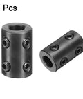 Two Pack Shaft Couplings With Five Sixteenth Inch Bore And Five Eighth Inch Outer Diameter One Inch Long Black Oxide Steel Rigid Coupling With Four Set Screws For Torque Transfer In DIY Motors Wheels And Machinery