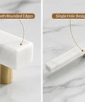 Straight Up Premium White Marble Cabinet Pulls With Slick Gold Aluminum Drawer Handles 3.78 Inch 96Mm Center To Center 4Pack showing smooth rounded edges and single hole design.