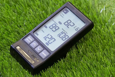 130A Golf Launch Monitor With Doppler Radar Delivers Club Head Speed Ball Speed Smash Factor Carry And Total Distances on grass