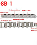 Heavy Duty Industrial 304 Stainless Steel Short Pitch Roller Chain 08B 1.5 M Length For Machinery Drive Sprocket Transmission, detailed dimensions included.