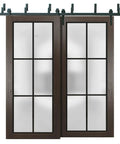 Frosted Glass Sliding Barn Closet Doors With Heavy Duty Hardware Kit For Bedroom, 72 By 96 Inches, Chocolate Ash Finish