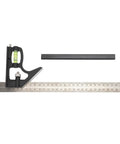 12 Inch Heavy Duty All In One Combo Square with degree markings, level, and spring loaded bolt for precise measurements in carpentry and metalworking