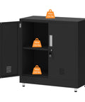 Locking Metal Storage Cabinet With Adjustable Shelves, Compact Lockable Sideboard For Home Or Office, Black