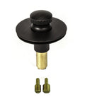 Top Rated Universal Bathtub Drain Stopper Push Pull Lift N Lock Plug with brass adapter, smooth black metal construction.
