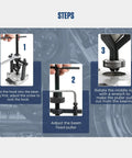 Instructions for Three Jaw Bearing Puller Tool Kit showing step-by-step guide on using the puller with pilot and blind bearings.