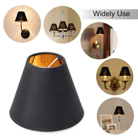 Clip On Chandelier Lamp Shades For Candelabra Bulbs Only, set of 6 shown in various home decor settings, black exterior