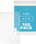 8 By 10 Inch Clear Zip Bags Set Of 100, Heavy Duty 4 Mil Thick Poly Baggies With Resealable Zipper Lock And Hang Hole For Easy Display, Ideal For Shipping, Storage, And Organization. 100-pack clear 8x10 zip bags with 4 mil thickness and hang hole