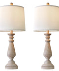 Mid Century 24.5 Inch Table Lamp Set of 2 for Living Room and Bedroom Rustic Beige Resin Bases With Linen Shade End Table Nightstand Lamps