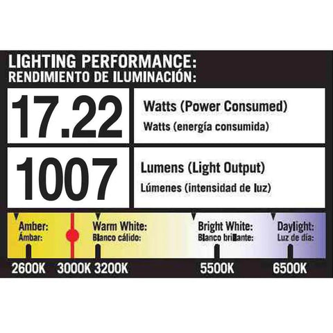 Lighting performance chart for Low Voltage Outdoor LED Flood Light 100 Watt Equivalent, showing power consumption and lumens