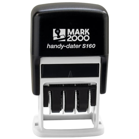 Smooth Operator Self Inking Date Rubber Stamp With Received Phrase And Dual Blue Red Ink Cartridges Easy Swap Design For Office Desk Workhorse Built Different Heavy Duty 12 Year Rolling Band detailed view of the handy-dater S160 stamp