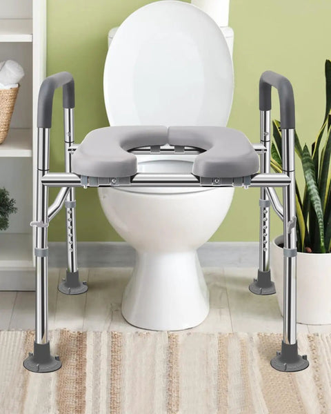 No Sweat Stainless Steel Toilet Seat Riser With Grip Handles And Plush Pad, Hefty 500 Lb Hold, Quick Height And Width Swaps, Solid Move Up For Seniors And Routine Mobility Tasks
