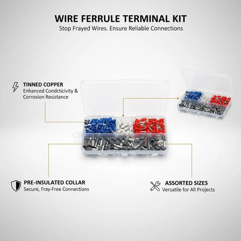 Super Cool 200 Piece Wire Ferrule Kit With Tinned Copper Crimp Connectors And Assorted Pre Insulated Electrical Tube Terminals Perfect For Stranded Wires Stored In A Handy Box, assorted sizes