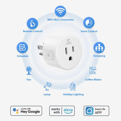 Smart Plug For Alexa And Google Home With Remote Control And Timer No Fuss Setup 2.4GHz WiFi Only Easy Setup Via Smart Life App