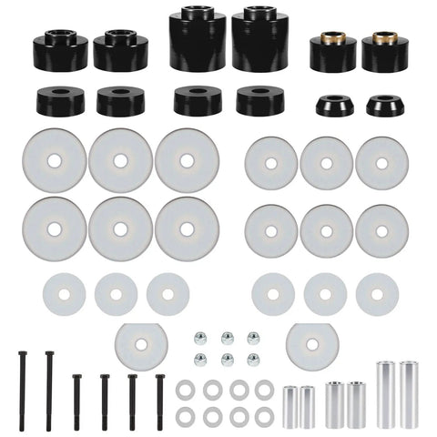 Ford Body Mount Bushing Set Kit For 1980 1998 F150 F250 F350 2WD 4WD Polyurethane Body Cab Mounts With Steel Sleeves And Hardware Black Direct Replacement For Beefed Up Ride Comfort And Reduced Vibration On Heavy Duty Trucks, polyurethane bushings and hardware kit