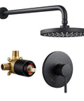 All In One Black Shower System With Rain Shower Head And Wall Mounted Trim Kit Pressure Balance Valve With Anti Scald Technology Easy Install Durable Brass Construction For Modern Bathrooms