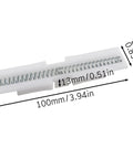 Two Piece White ABS Sliding Guide Rails Kit For Double Folding Doors Top Track Hardware Fastening Fittings Durable ABS Plastic Construction Suitable For One Inch To One And Three Eighths Inch Folding Gate showing dimensions and metal spring detail.