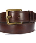 Hamilton Men's Leather Belt 42W Brown With Top Grain Leather Double Row Stitching Snap Buckle Change Brass Finish Buckle