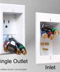 Recessed In Wall Cable Management Kit For Wall Mounted TV And Sound Bar With Dual Power Outlets showing single outlet and inlet