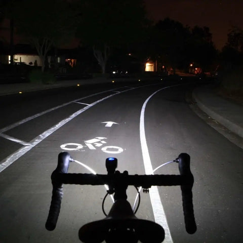 Micro 900 Front Bike Light LED USB Rechargeable Water Resistant For Mountain Road City And Urban Cycling, bike on path at night