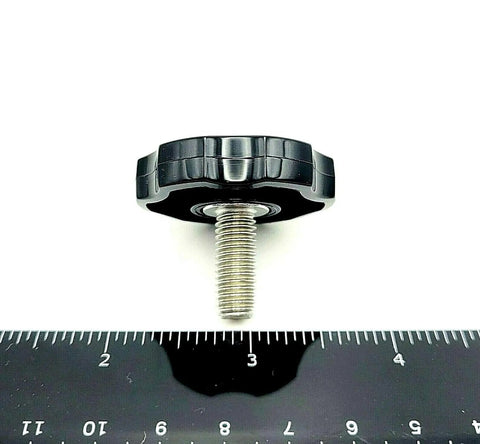Hella Tough 5/16 By 3/4 Inch Thumb Screws Fabricated From 304 Stainless Steel In Matte Black with round clamping knob showing screw details.