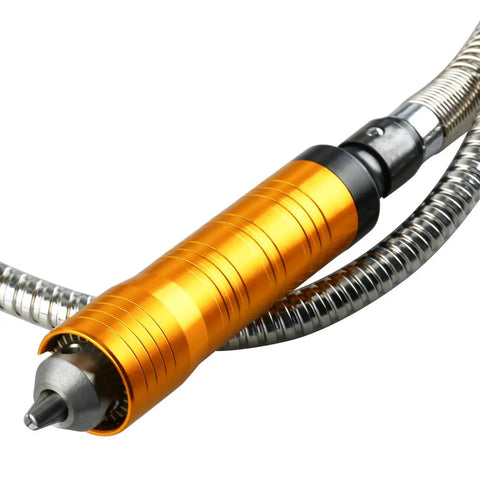 Close-up of the tool head of the Badass 780W Flexible Shaft Hanging Grinder With Integrated Foot Pedal 25000 RPM Variable Speed.