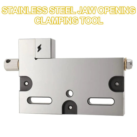 High Precision 4 Jaw Wire Cut EDM Vise in Stainless Steel, 4 Inch Clamp, showing clamping mechanism and material