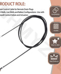 Remote Drain Plug Control Cable For Livewells And Baitwells, 8 Foot Marine Ballast System Cable To Open And Close From Console, Easy Reach And Durable Marine Grade Build.