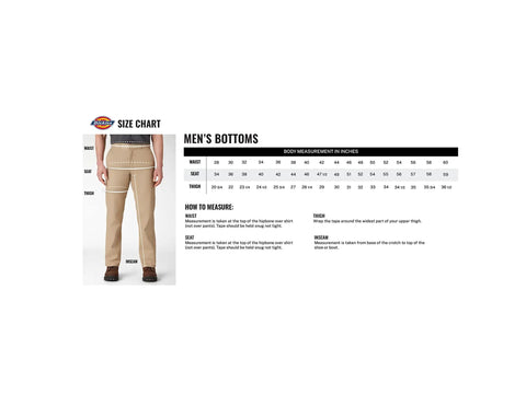 Size chart for Original Straight Leg Work Pants Built Solid As A Rock With The Roomy Big And Tall Fit in navy shade.