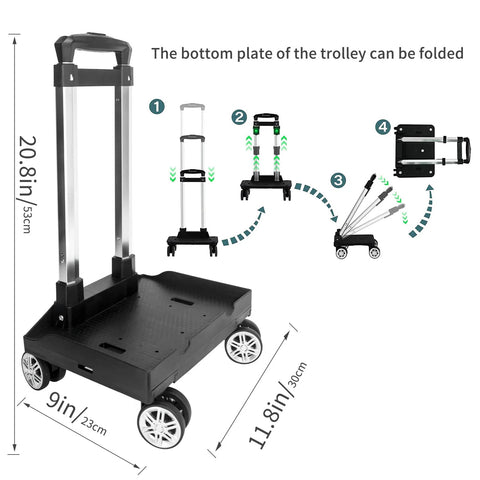 Diagram of a Foldable Aluminium Alloy Wheeled Backpack Trolley With Edge Guard Base and Four Spinner Wheels