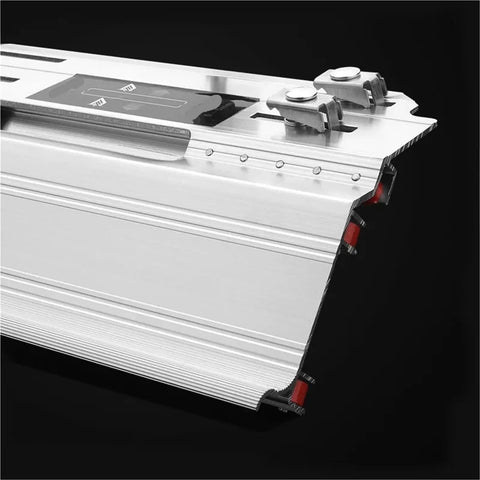 Straight Up Heavy Duty Chamfer Frame Miter Saw Jig For 45 Degree Ceramic Tile Trimming Displaying aluminum guide rail with locking mechanisms.