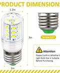 Dimensions and E27 base of Ultra Bright 3.5W LED Refrigerator Light Bulb With E27 Base 110 240V Easy Install Replacement For Frigidaire Kenmore Electrolux 5304511738 PS12364857 AP6278388 4584444 White Light