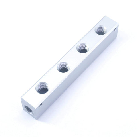 G1 4 BSP Port Four Way Six Port Pneumatic Air Manifold Block Splitter Beefy Built Solid Aluminum For Water Gas Oil