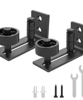 Sliding Barn Door Floor Guide And Wall Mounted Hardware With Flush Bottom Adjustable Stay Rollers Set Of 2 in black steel