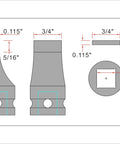 Beefy Half Inch Drive Slotted Screwdriver And Drag Link Socket With Three Quarter Inch By One Hundred Fifteen Thousandth Inch Tip, Durable Patent Pending Design, Standard Square Drive For Tough Automotive And Machinery Work. dimension drawing