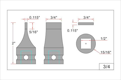Beefy Half Inch Drive Slotted Screwdriver And Drag Link Socket With Three Quarter Inch By One Hundred Fifteen Thousandth Inch Tip, Durable Patent Pending Design, Standard Square Drive For Tough Automotive And Machinery Work. dimension drawing