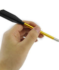 Hand holding 6.3 Inch Aluminum Crossbow Bolt with Plastic Vanes for 50-80 Lb Mini Pistol Crossbows, showing arrow detail.