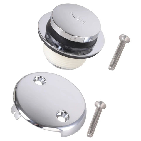 Easy Installation Bath Tub Drain Set for Bathtubs with chrome finish, includes drain stopper and screws for easy setup.