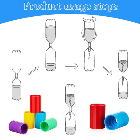 Tornado Bottle Connectors Kit For Demonstrations And DIY Science Experiments, Vortex Tubes In 5 Colors, usage steps diagram