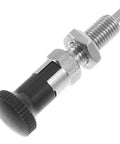 Stainless Steel Retractable Spring Plunger Knurled Grip Indexing Pin Fine Tooth Locking Mechanism close-up for precision positioning.