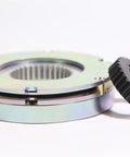 S150 Precision Servo Motor Electromagnetic Power Brake For Heavy Duty Industrial Uses With Hardcore Holding Torque And Top Shelf Quality Build Durable Friction Lining Assembly, close-up view of steel housing and friction disc.