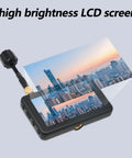 3 Inch Micro FPV Monitor With 480x320 LCD Display showing a cityscape with antenna and high brightness text.