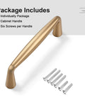 Close-up of champagne bronze cabinet pull from 30 Pack Champagne Bronze Cabinet Pulls 3 Inch Hole Centers 3-3/8 Inch Overall Length Zinc Alloy Drawer Pulls Kitchen Handles Modern Sleek Design With Comfortable Grip with screws.