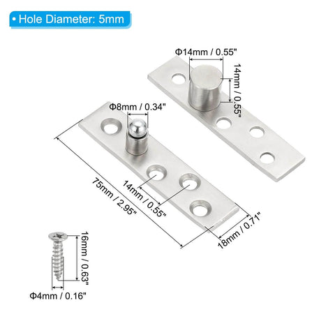 Hidden Door Pivot Hinges Four Pack 360 Degree Rotation With Eccentric Axis Up Down Shaft Hardware Small Size For Secret Doors And Bookcases Silver Tone PATIKIL close-up showing dimensions and screw