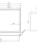 Technical diagram of a 16 By 16 Inch Square Brushed Stainless Steel Bath Shower Niche Ready To Mount Fully Finished No Tile Work Clutter Free Leak Proof Recessed Bathroom Storage Shelf For Modern Showers showing dimensions and wall cut out size.